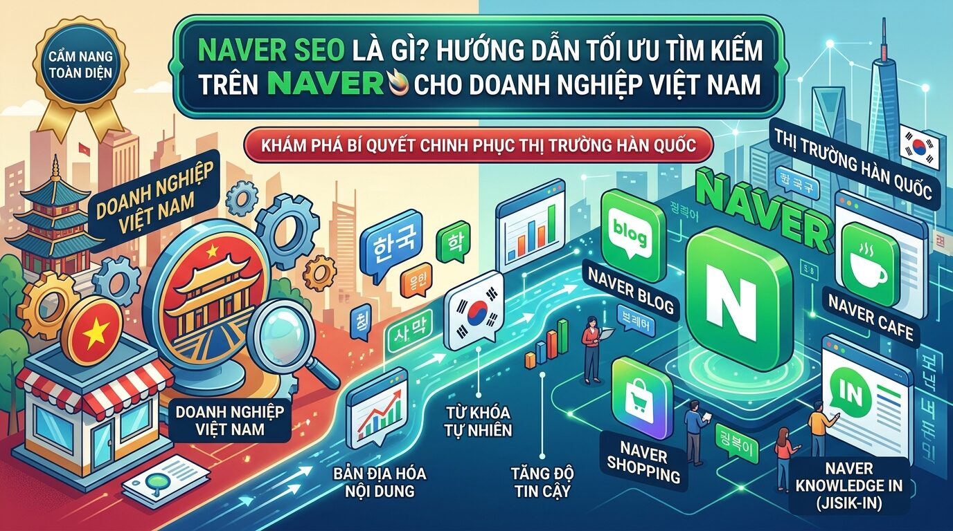 Minh họa hệ sinh thái tìm kiếm và nội dung Naver tại Hàn Quốc